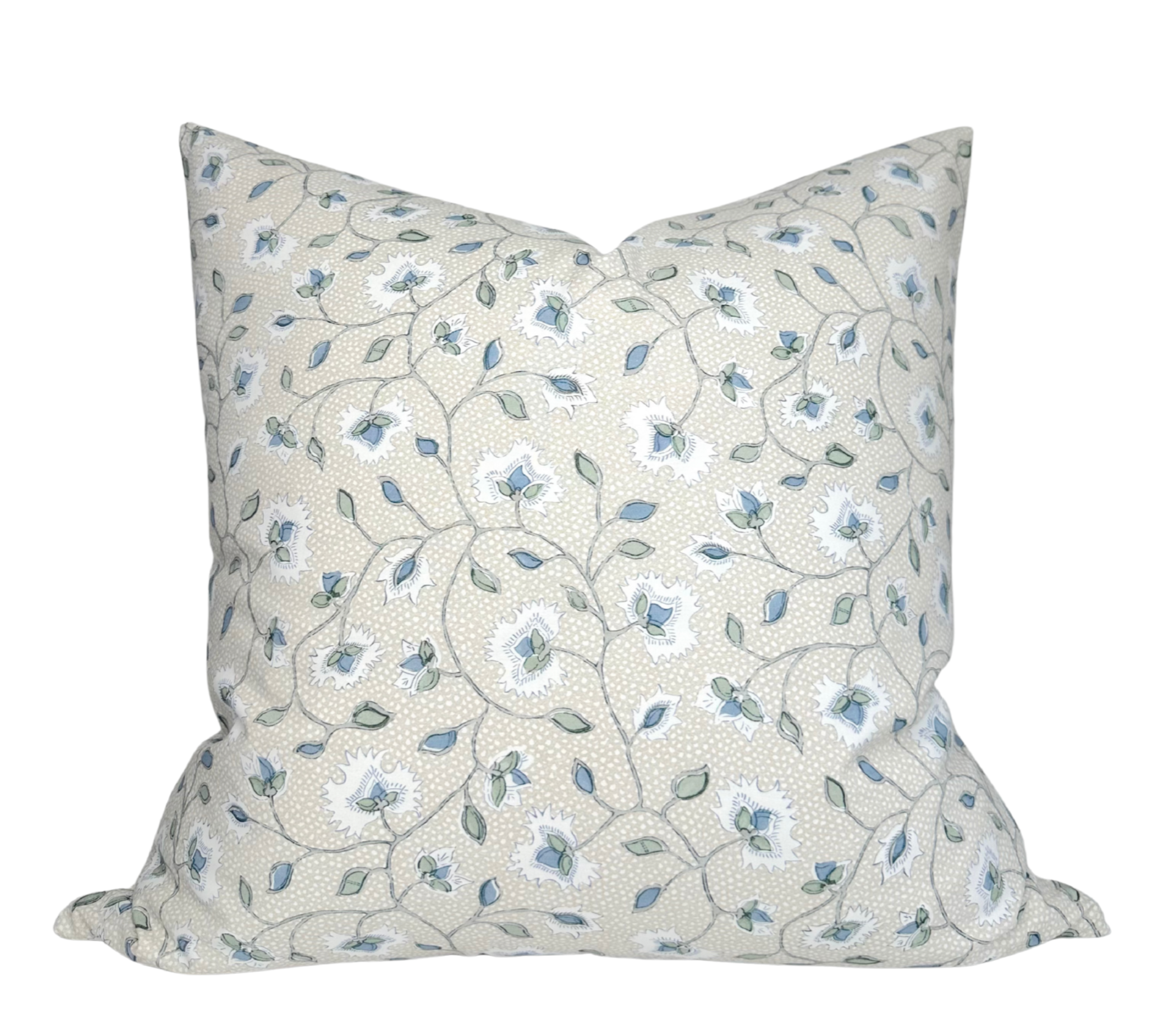 Chelsea Pillow Cover in Slate with designer print front and ivory linen back