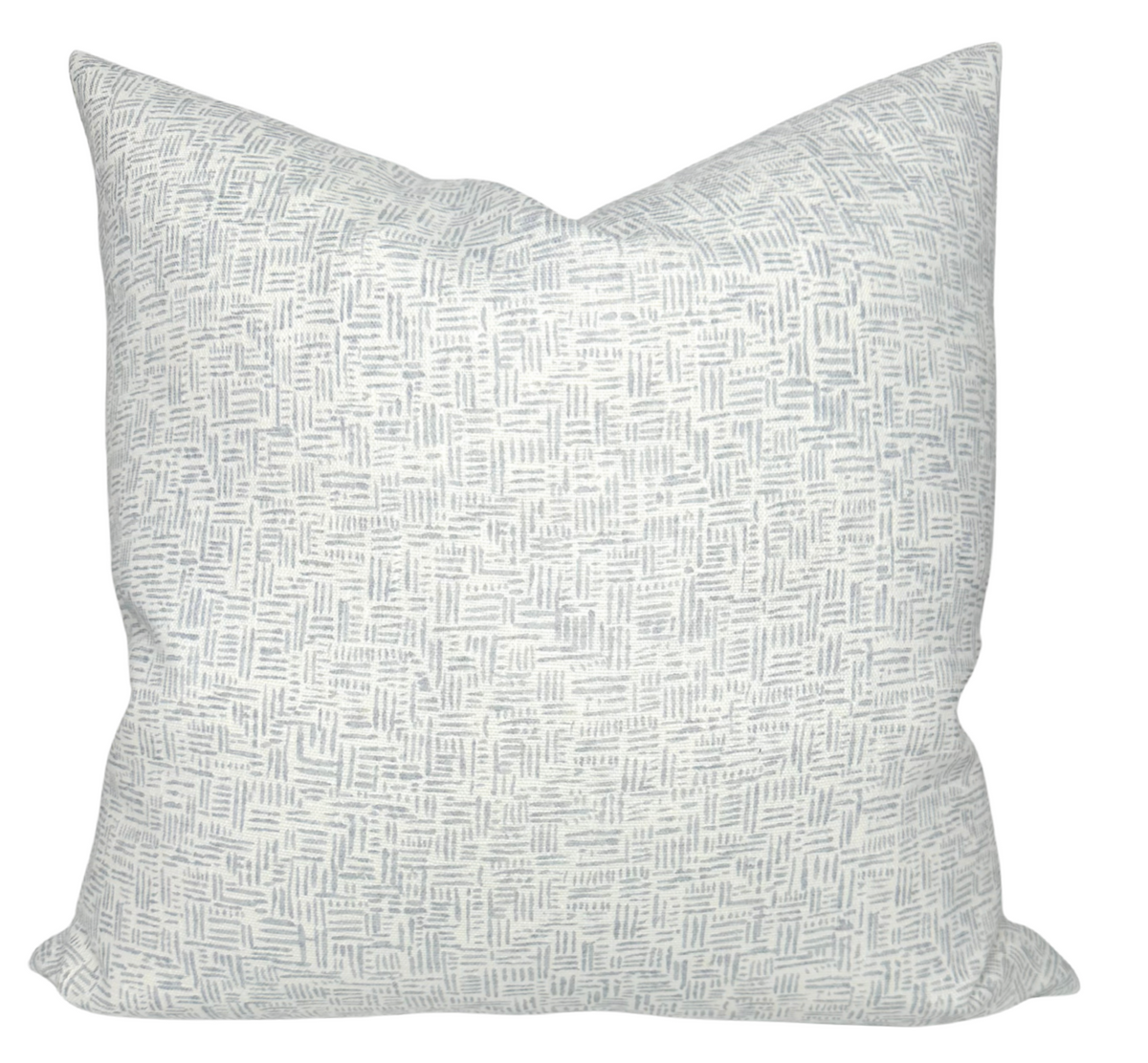 ETCH Pillow Cover in Dove Grey showing printed fabric front and ivory linen back