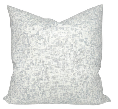 ETCH Pillow Cover in Dove Grey showing printed fabric front and ivory linen back