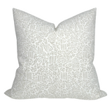 Morris Pillow Cover in Taupe with Schumacher Textiles, showing front printed fabric and ivory linen backing