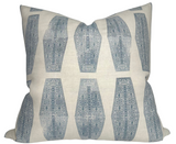 Inlay Pillow Cover in Lake Blue with ivory linen back view