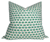 Cadiz Pillow Cover in Green with printed fabric front and ivory linen back