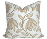 Desert Floral Pillow Cover in Birch Natural, showing floral print on front and ivory linen backing