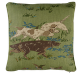 Pointers Pillow Cover in Meadow Green with cording detail on sofa