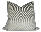 Vanderbilt Pillow Cover in Dove Grey showing velvet front with ivory linen backing