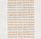 Close-up of woven textile with a natural beige striped pattern on a white background, showing a grid-like texture.