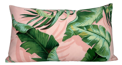 Palm Leaf Pillow Cover in Pink + Green