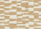 Tan brown and off-white velvet fabric with an abstract geometric pattern of staggered rectangular blocks.
