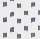 White fabric with an irregular grid pattern of small, slightly faded black squares arranged diagonally and spaced apart.