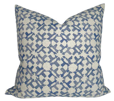 Orcha Pillow Cover in Indigo Blue featuring Peter Dunham print and natural linen backing