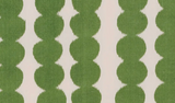Green scalloped vertical stripes forming continuous columns on a beige background with a textured, woven fabric appearance.
