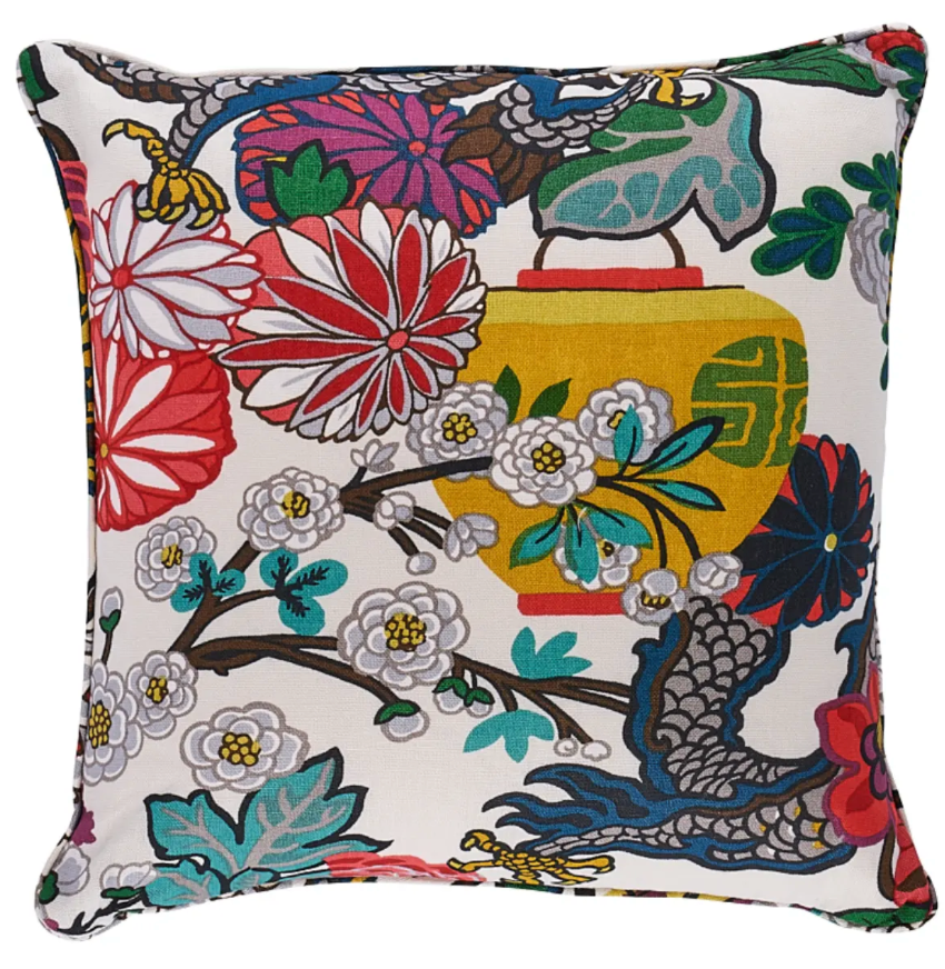 Chiang Mai Dragon Pillow Cover in Alabaster, Schumacher Textiles