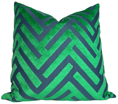 Emerald Green Cut Velvet Pillow Cover displayed on cushion