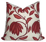 Desert Floral Pillow Cover in sunbaked red displaying vibrant floral pattern with ivory linen backing