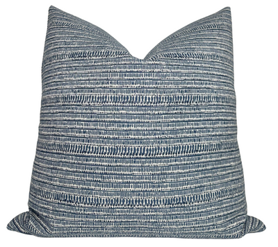 Saqqara Pillow Cover in Atlantic Blue showing fabric texture and invisible zipper detail