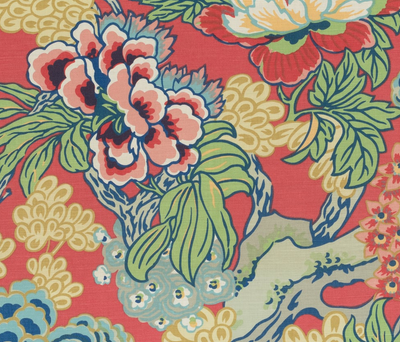 Honshu Pillow Cover in Coral and Green, Thibaut Pillows