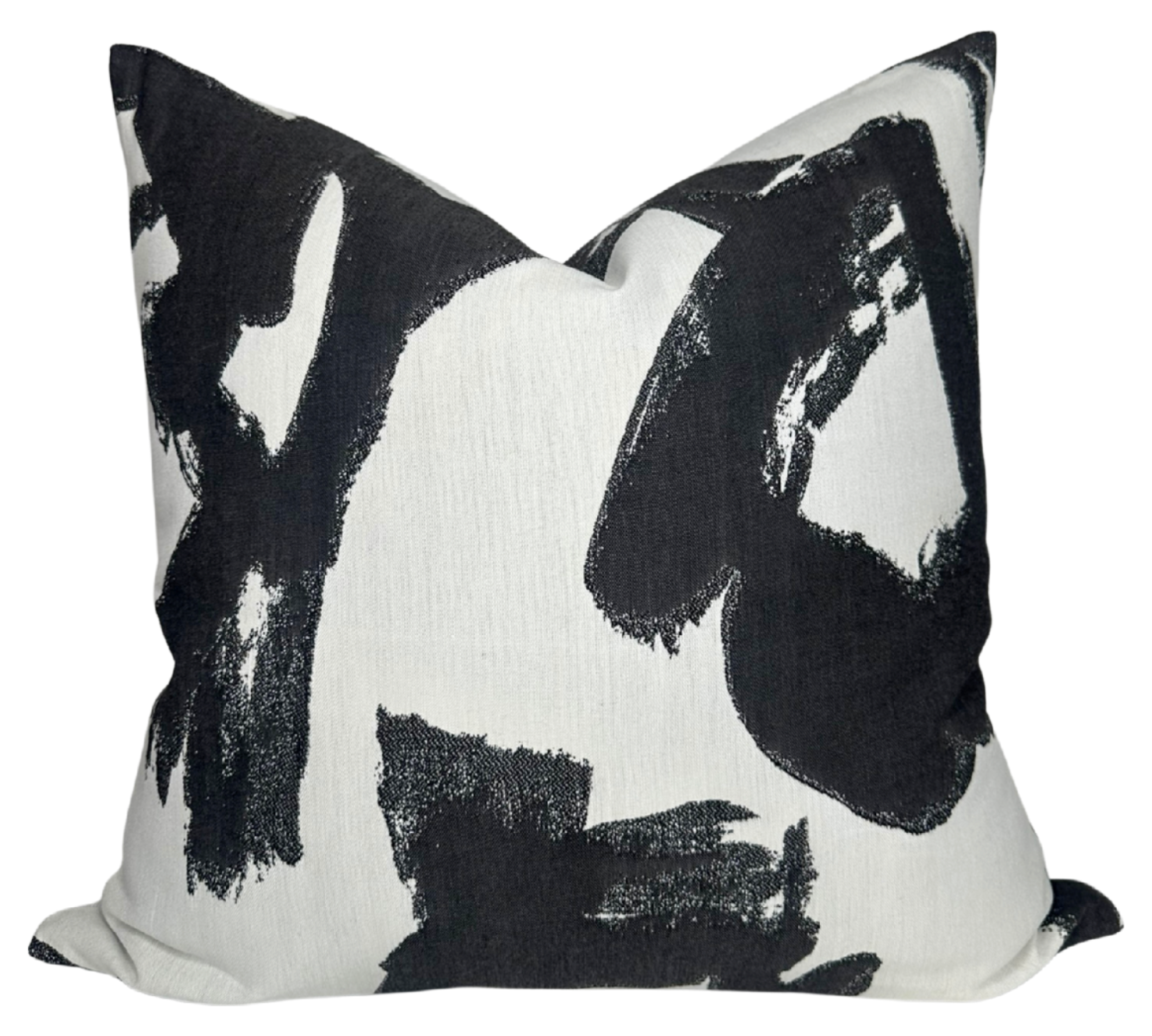 Brushstrokes Pillow Cover in Ebony featuring abstract ebony and ivory brushstroke pattern, shown with clean finished edges and invisible zipper