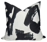 Brushstrokes Pillow Cover in Ebony featuring abstract ebony and ivory brushstroke pattern, shown with clean finished edges and invisible zipper