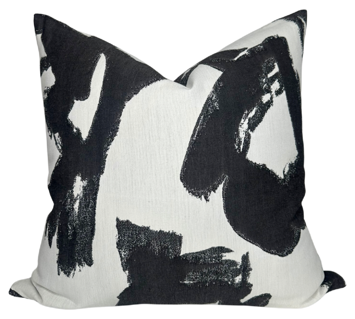 Brushstrokes Pillow Cover in Ebony featuring abstract ebony and ivory brushstroke pattern, shown with clean finished edges and invisible zipper
