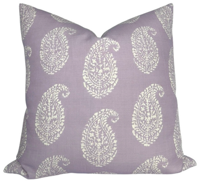 Kashmir Paisley Pillow Cover in Lilac Purple with ivory linen back