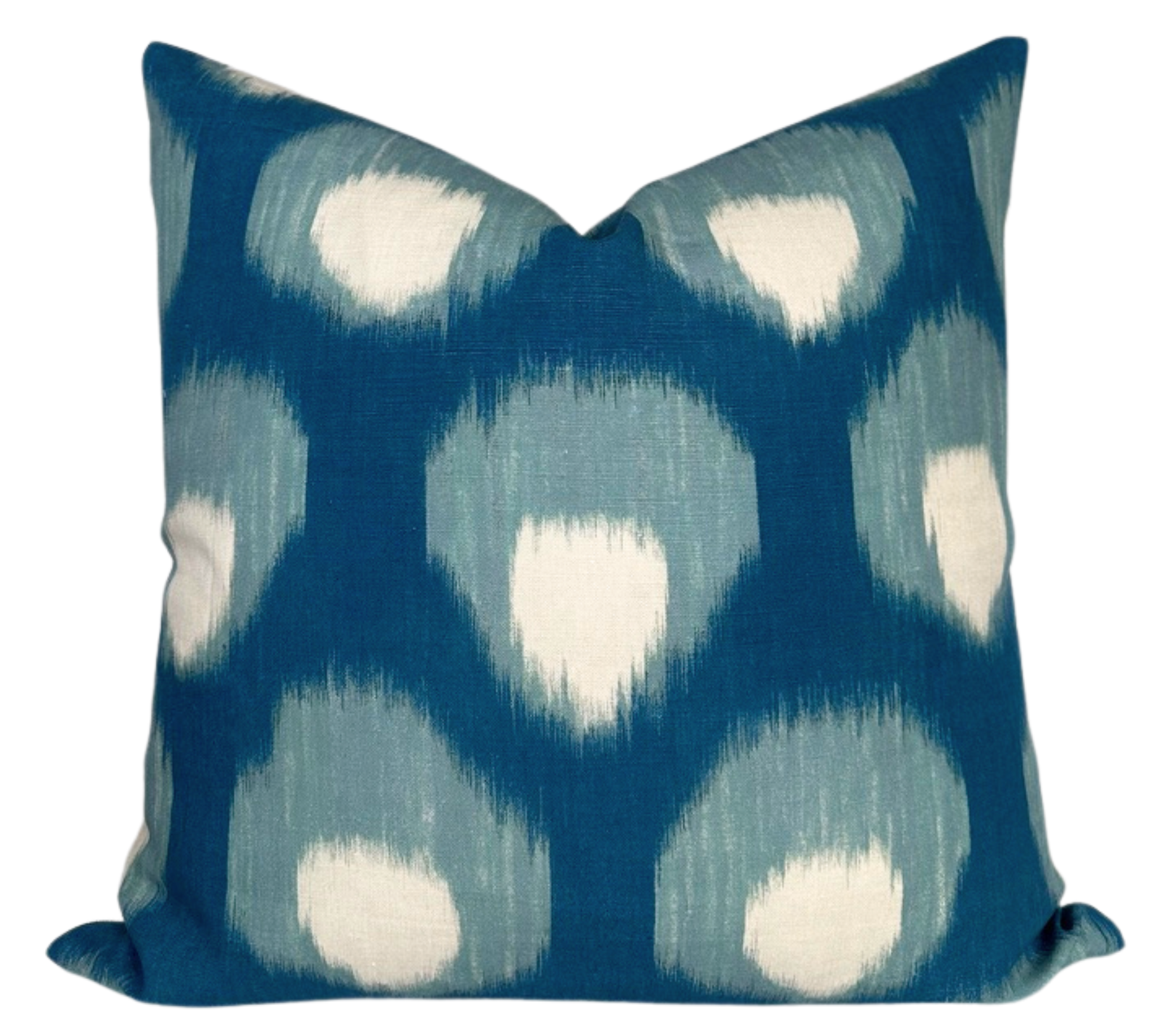 Bukhara Pillow Cover in Blue showing floral printed front and ivory linen back