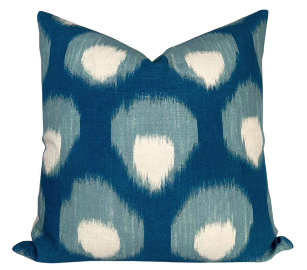 Bukhara Pillow Cover in Blue showing floral printed front and ivory linen back