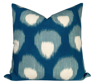 Bukhara Pillow Cover in Blue showing floral printed front and ivory linen back