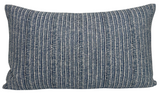 Saqqara Woven Pillow Cover in Pacific Blue with ivory linen back, showcasing woven texture and invisible zipper