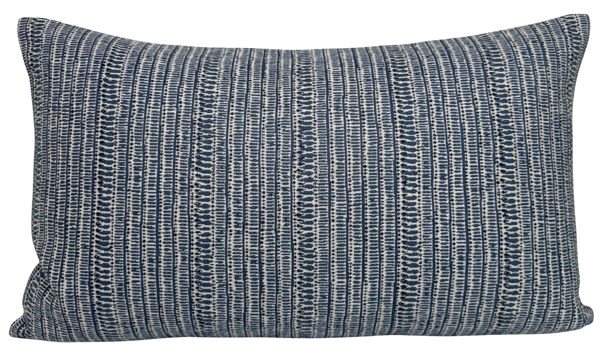 Saqqara Woven Pillow Cover in Pacific Blue with ivory linen back, showcasing woven texture and invisible zipper