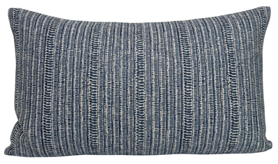 Saqqara Woven Pillow Cover in Pacific Blue with ivory linen back, showcasing woven texture and invisible zipper