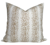 Balboa Pillow Cover in fawn brown woven fabric with ivory linen backing, displayed on a seating surface