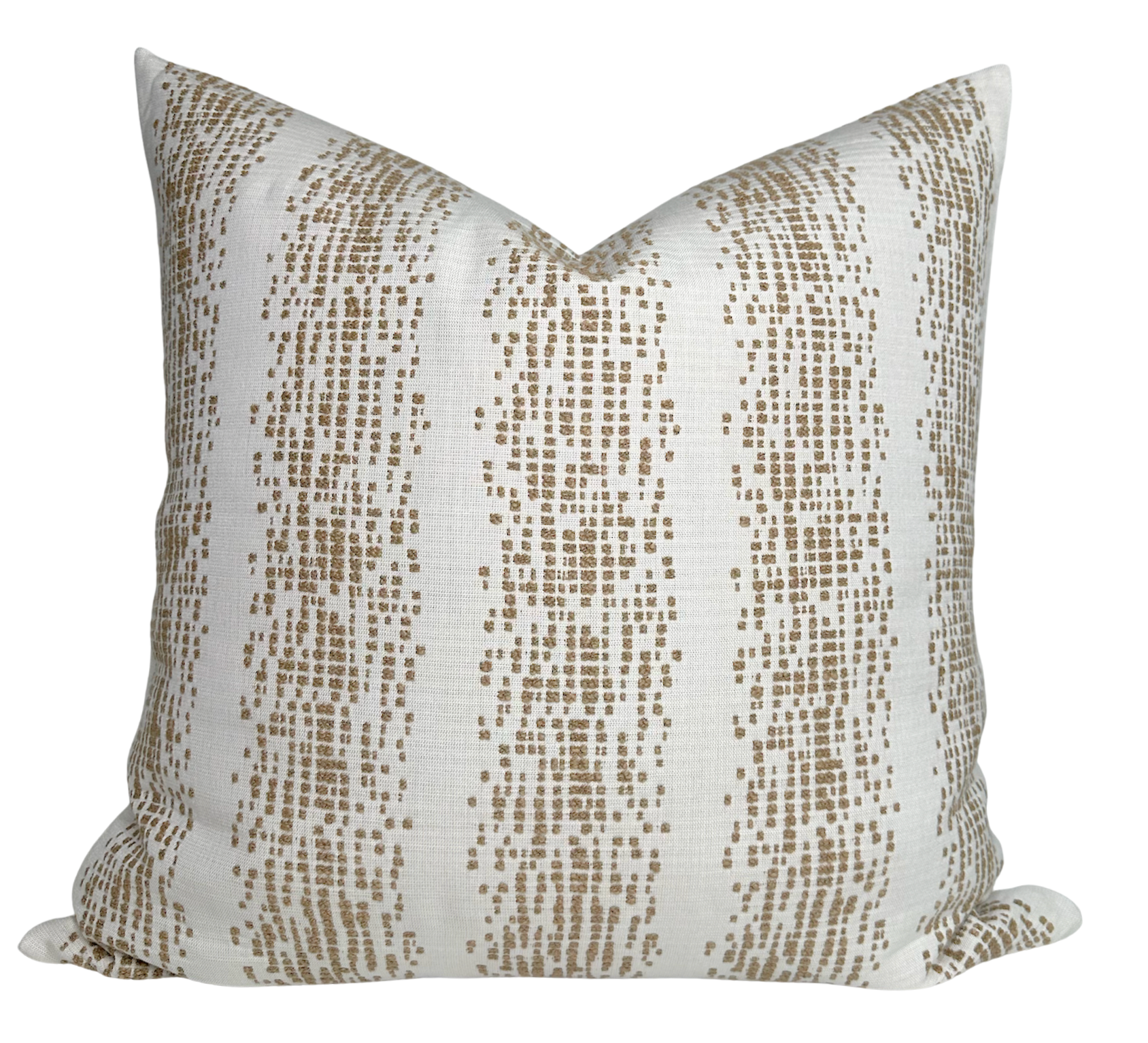 Balboa Pillow Cover in fawn brown woven fabric with ivory linen backing, displayed on a seating surface