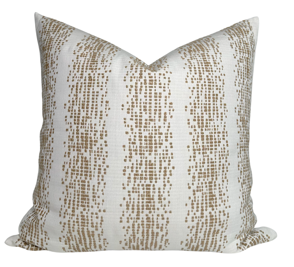 Balboa Pillow Cover in fawn brown woven fabric with ivory linen backing, displayed on a seating surface