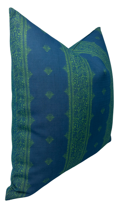 Fez Pillow Cover in Green Indigo, Indoor Outdoor Pillow, Peter Dunham Textiles