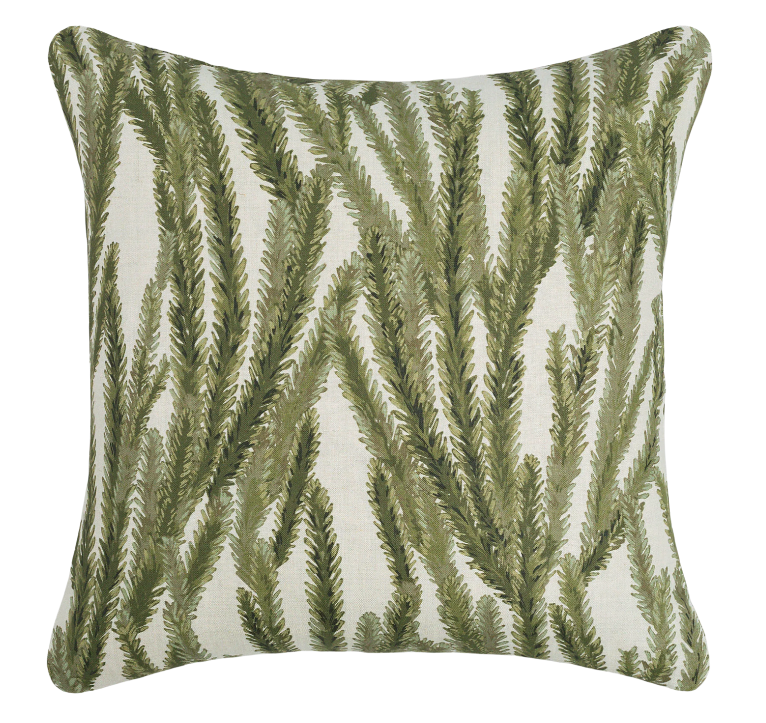 Nori Floral Pillow Cover in Moss Green showcasing front Nori print fabric and ivory linen back