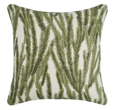 Nori Floral Pillow Cover in Moss Green showcasing front Nori print fabric and ivory linen back