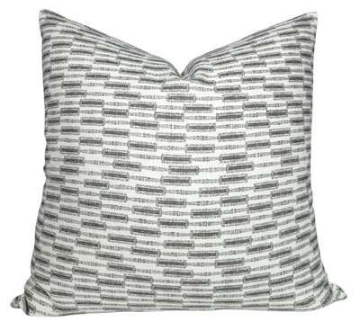 Lacuna Pillow Cover in Kohl on Ivory showing printed front and linen back