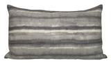 Rectangular pillow cover with horizontal charcoal and gray stripes featuring a soft, watercolor-like texture.