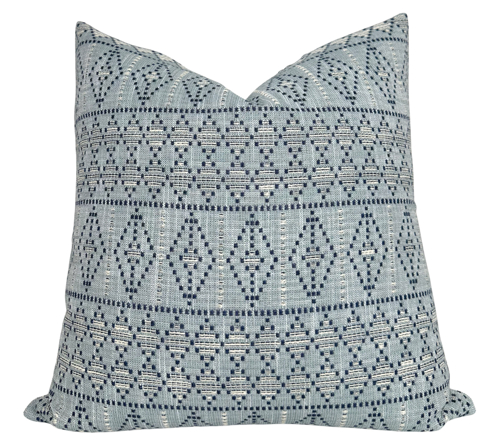 Souk Woven Pillow Cover in Indigo Sky showing woven blue geometric patterns