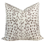 Les Touches Pillow Cover in Tan Brown front showing printed fabric