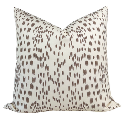 Les Touches Pillow Cover in Tan Brown front showing printed fabric