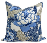 Honshu Pillow Cover in blue and beige front with ivory linen back