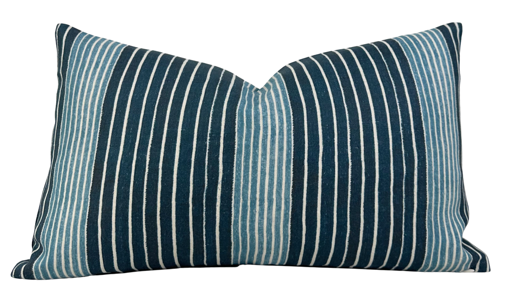 Mediterranean Stripe Pillow Cover in Indigo, showing front striped fabric and clean edges