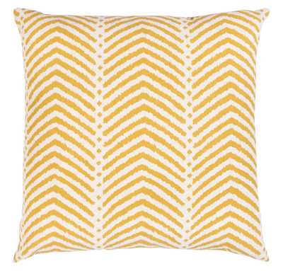 La Jolla Pillow Cover in Marigold with ivory backing laid out flat, showing vibrant pattern and fabric texture
