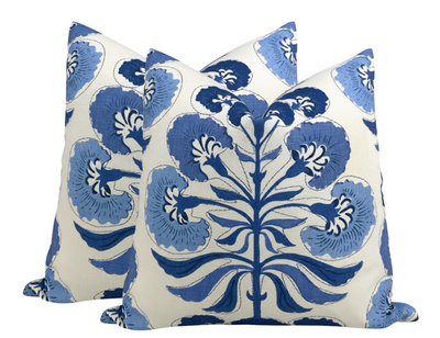 Tybee Tree Pillow Cover in Blue on White, Thibaut Pillows by DEKOWE