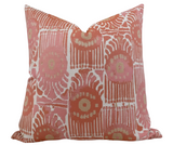 Bazaar Pillow Cover in Melon color with Go To Stripe fabric front and ivory outdoor fabric back