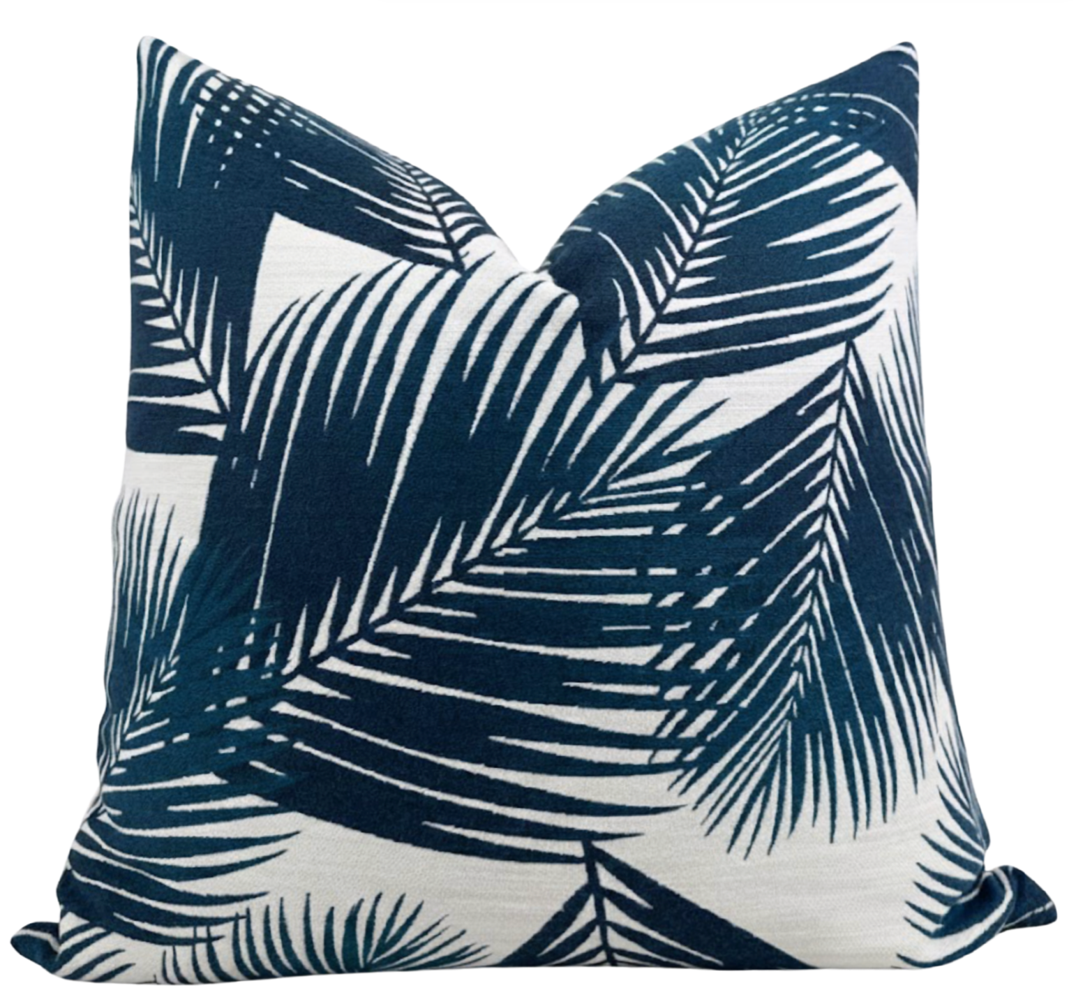 Blue Yucca Pillow Cover displayed on white surface, showing woven textile detail