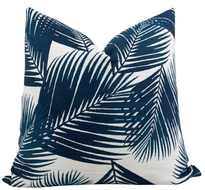 Blue Yucca Pillow Cover displayed on white surface, showing woven textile detail