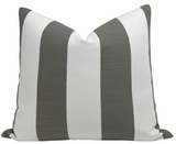 Go To Stripe Pillow Cover showing olive striped front fabric and ivory outdoor fabric back