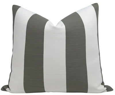 Go To Stripe Pillow Cover showing olive striped front fabric and ivory outdoor fabric back